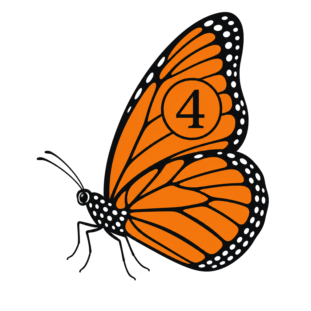 Monarch butterfly with the number 4 in its wing